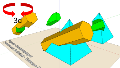 Geometrie; Körper mit ebenen Flächen (Polyeder); Pyramide, Sechskantprisma; Durchdringung - Volumen-Darstellung